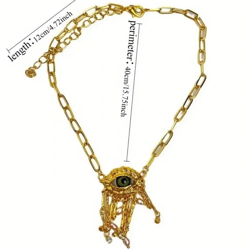 Vintage Eye Gaze Pearl Choker – Gothic Exaggerated Tassel Evil Eye Necklace 👁️